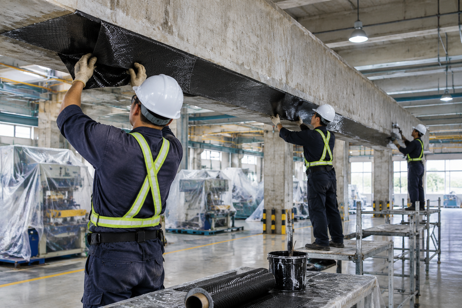 CFRP strengthening work on a concrete structure